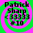 Four identical pixelated text-based icons arranged in a , each displaying 'Patrick Sharp' with '<33333 #10' below on green and pink spiral backgrounds