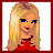 Pixel art figure skater icon with blonde hair, red dress, and white ice skates, showing full body and partial views in a