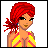 Pixel art contact sheet showing two frames: a red-haired character in yellow-and-pink swimwear and the word "CUTE" on pink background.
