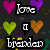 Pixelated heart pattern with text 'love i brenden' over dark background, hearts in pink, purple, green, yellow, orange, blue, and teal.