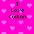 Bright pink background with scattered light pink pixelated hearts and black text reading "I Love Collion" in four positions.