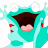A 48x48 pixel animated buddy icon featuring a cartoon character with brown hair and pink cheeks inside a turquoise hooded cloak, alongside green text reading "Original Icons .com" on a dark green background.