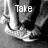 Black-and-white image of a person's lower legs and feet in motion, with text overlays reading "Take Me Away" across four