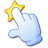 Pixelated hand icon with light blue gradient holding a yellow star, set against solid gray background.