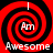 Four identical red and black spiral patterns with white text 'Am' at center and 'Awesome' below, arranged in a on black background