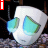Pixelated white mask with turquoise eye shapes on a dark background, text overlays change across four