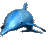 Blue dolphin icon in four sequential poses showing head turning from left to right