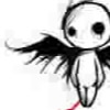 A black-and-white cartoon figure with large round eyes, a small mouth, and outstretched wings, standing against a plain background with a red line at the bottom.