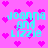 Pixelated cyan text 'joanna and lizzie' on bright pink background with scattered magenta hearts, two variations of heart placement visible.
