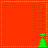 Red background with green dotted border and four green pixelated trees at corners, two with small green crosses above them.
