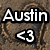 A static image shows 'Austin' text with a heart symbol over a textured brown background, and a golden key on a white surface.