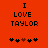Red background with black text "I LOVE TAYLOR" and five heart symbols below, where the third heart is brown while others are black.