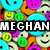 Pixelated collage of colorful cartoon faces with a central black banner displaying "MEGHAN" in white block letters.