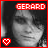 Animated contact sheet of a grayscale portrait with red text and heart symbols across five frames showing subtle facial expression changes.