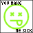 A 48x48 pixel animated contact sheet showing two frames of a green smiley face icon with text above and below, where the bottom-right corner text changes from black to green between frames.