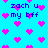 Pixelated cyan background with scattered pink hearts and repeated blue text reading "zach u my bff" in multiple positions.