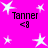 Bright pink background with white star shapes scattered across, four instances of the text "Tanner <8" in black pixelated font.