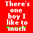 Red background with white pixelated text reading 'There's one boy I like to much' and green pixelated accents on the word 'much'.