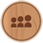 Circular wooden icon with six dark brown pixelated shapes arranged in two rows of three on a light brown background.