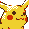 Pixelated yellow creature with red cheek circles, brown eyes, and white-tipped ears in two side-by-side poses against gray background.