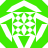 Green and white pixelated geometric pattern with central cross-like structure and triangular elements at top and bottom.