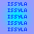 Blue pixelated text 'ISSYLA' repeated in a on a gradient background transitioning from light blue to purple