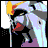 Pixelated anime-style character with light blue hair and red mouth holding a yellow flag on a pole, next to text reading "Anime IM" and "AIM" in pixelated font.