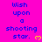 A static image displays repeated text "Wish upon a shooting star." with yellow hearts on a bright pink background, featuring blue and yellow pixelated lettering.