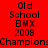 Red and blue pixelated text with 'Old School BMX 2008 Champions' repeated across three , featuring alternating red and blue background blocks