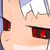 Pixelated close-up of a character's face with light skin, red eyes, and a white headband, wearing dark sunglasses with red lenses.