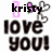 Pixelated icon with 'kris' in black text, pink highlight on first letter, and 'love you!' below in large dark letters.