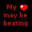 Red pixelated text and a heart symbol on black background, with 'My' followed by red heart icon then 'may be beating Cuz without you baby but I'm dead inside I can't survive'