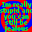 Green text on blue background with red spiral patterns repeats four times in a