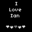 Black background with white pixelated text "I Love Ion" and five heart symbols below, where the third heart is grayed out in the first frame and white in the second frame.