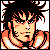 Pixelated 50x50 static buddy icon featuring a stylized character with spiky black hair, orange flame-like highlights, and a determined expression against a gray background.