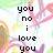 Pixelated text in black reads 'you no i love you do you love me back?' on left and 'now please tell me...' on right over colorful abstract background.