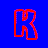Six distinct letter shapes in red outline with blue inner stroke, arranged in two across three on alternating red and blue background squares