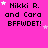 A static image with a bright pink background displays repeated text "Nikki R. and Cara BFFWDET!" in black pixelated font, surrounded by small white stars.