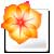 A pixelated flower with orange and yellow petals, red center, and white background inside a black border.
