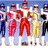 Pixelated image of five figures in colorful costumes standing side-by-side against a light blue background with yellow text reading 'its morphin' time' on the right.