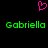 A static pixel art image with a black background, featuring two identical green text 'Gabriella' labels and one pink heart symbol above them.