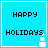 Four identical blue square with white borders display "HAPPY HOLIDAYS" text and a small animated snowflake effect