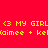 Pixelated text displays '<3 MY GIRL' and 'kaimee + keKaimee + ke' on red and pink backgrounds with yellow lettering.
