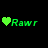 Green pixelated heart symbol followed by green pixelated text 'Rawr' on solid black background.