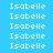 pixelated 'Isabelle' text on blue and green backgrounds with alternating color blocks