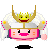 Pixelated character with pink face, white wings, and golden helmet showing six distinct expressions and hand positions.