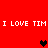 Red background with repeated white text "I LOVE TIM I LOVE TIM" and three pixelated hearts in black, dark red, and maroon.