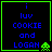 Four identical pixel-art display blue text 'i luv COOKIE and LOGAN' with a green alien icon, each bordered in green on black background
