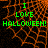 Green text reads 'I LOVE HALLOWEEN!' over an orange spiderweb pattern on a black background with a gray on the right