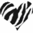 Black and white striped heart-shaped icon with motion blur effect, displayed in a on a light background